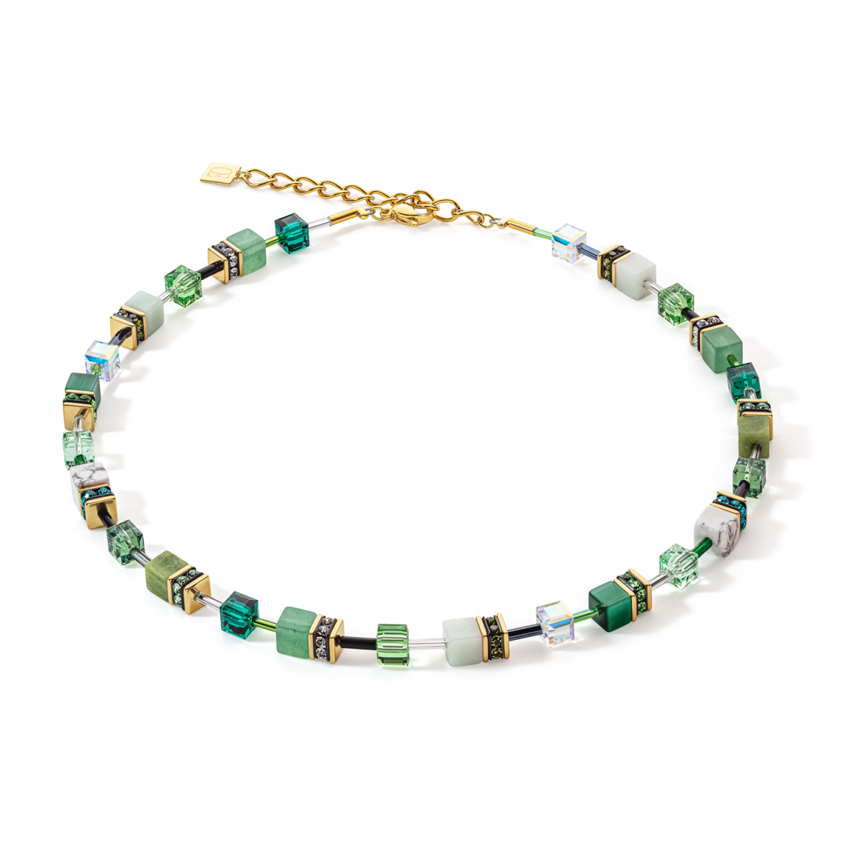 Groene Coeur de Lion Geocube Iconic Precious ketting 4905/10-0500 goudkleurig verguld met aventurijn, amazoniet en hematiet