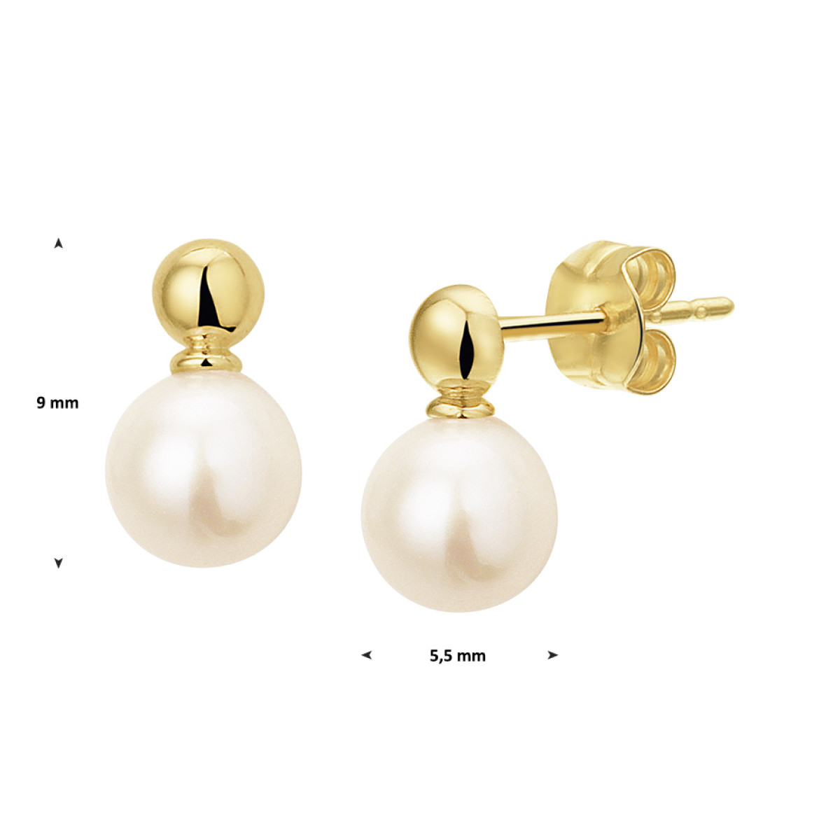 Gouden parel oorknoppen 5.5 mm