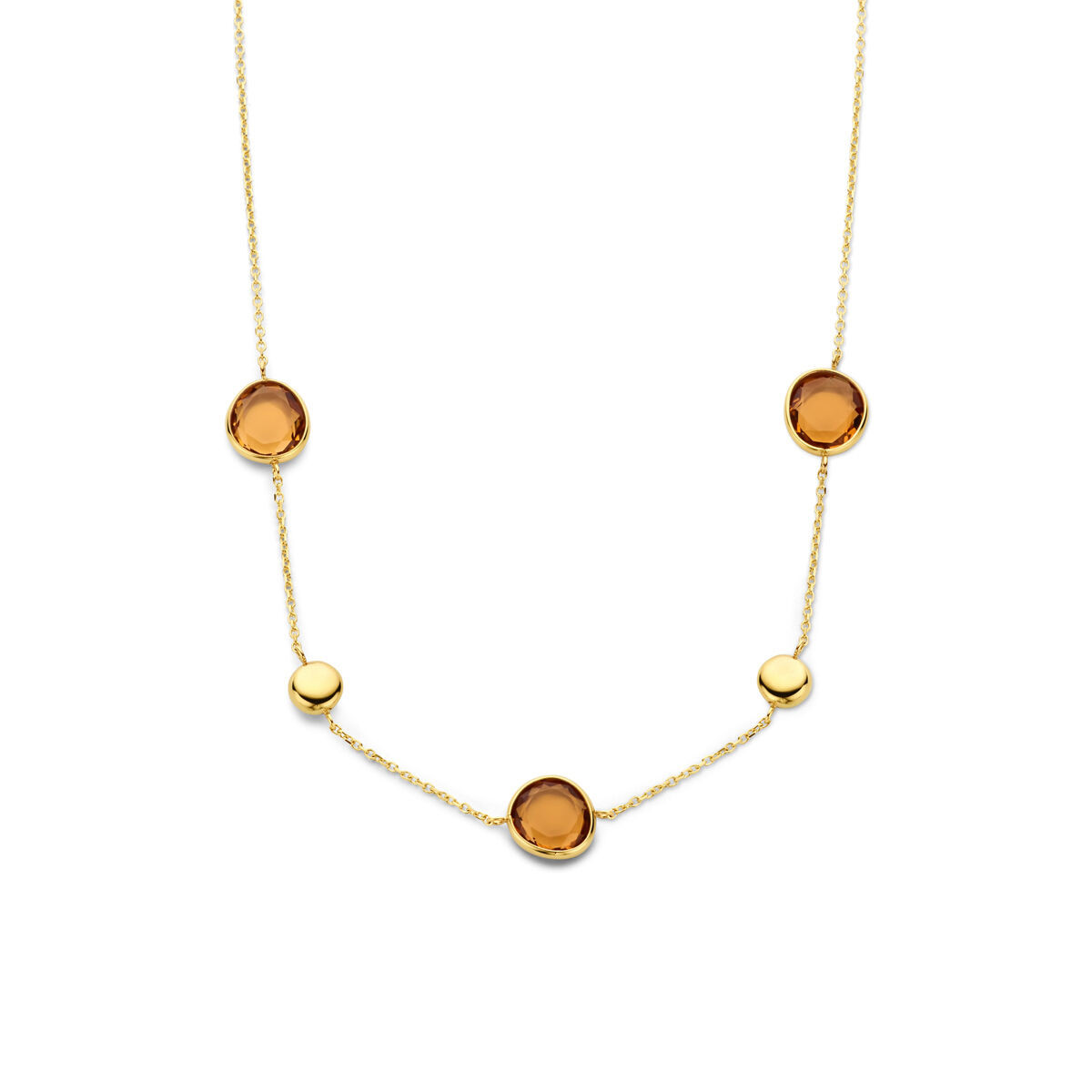 Gouden edelsteen ketting met gouden rondjes en echte citrien - Lengte 40 - 44 cm
