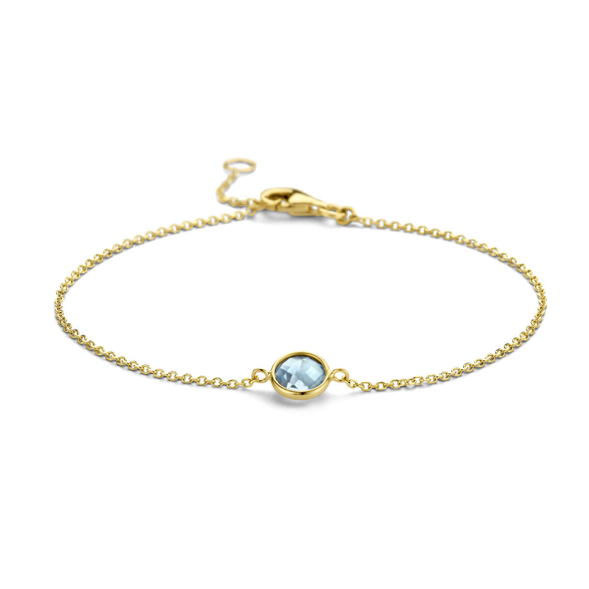 Gouden armband met blauwe topaas 1.2 mm 16.5 -19 cm