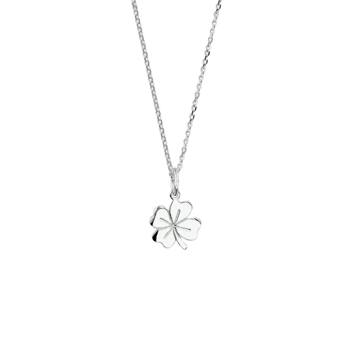 Zilveren ketting met klavertje vier 11 x 14 mm - Lengte 41-45 cm