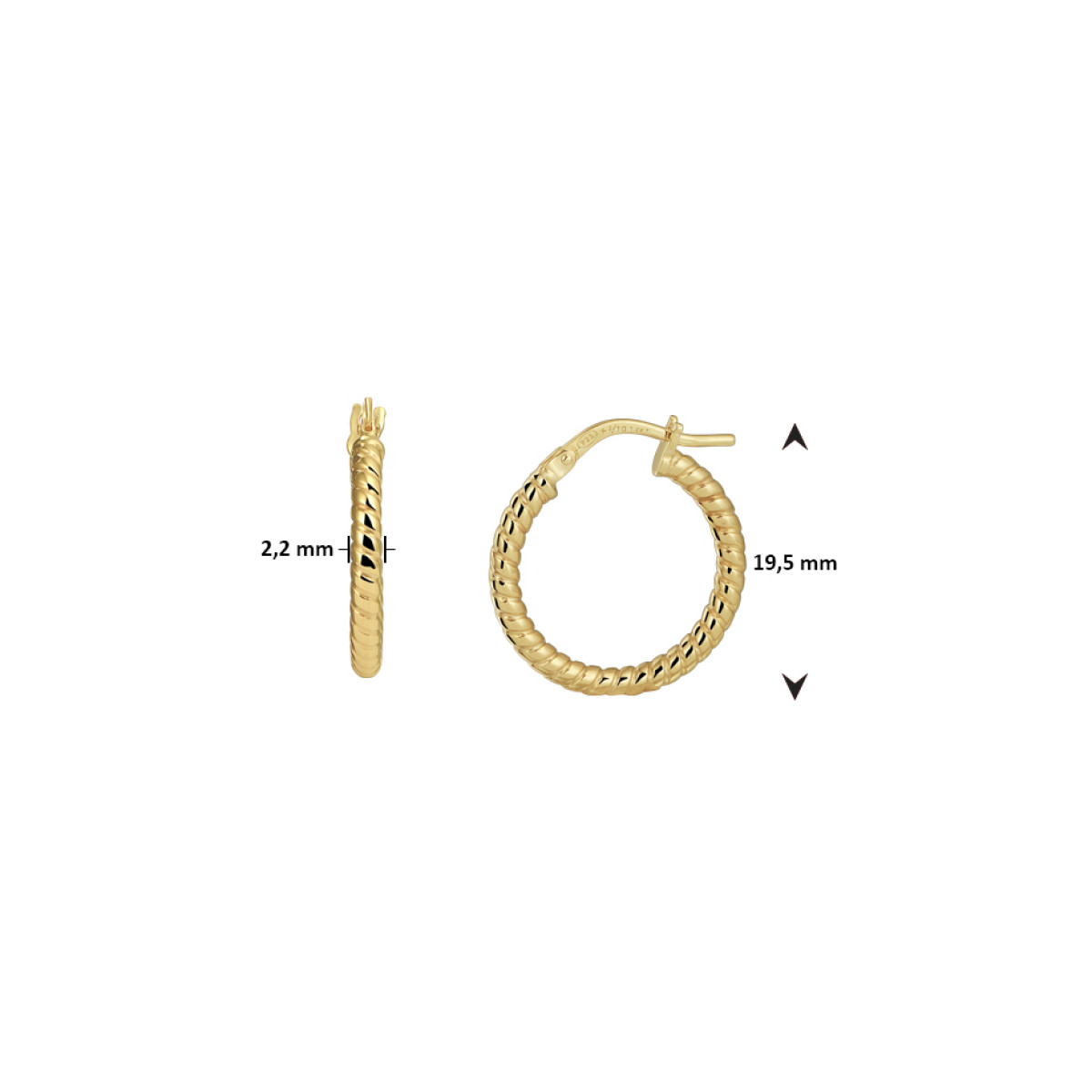 Zilgold oorringen met bewerking - Diameter 19.5 mm