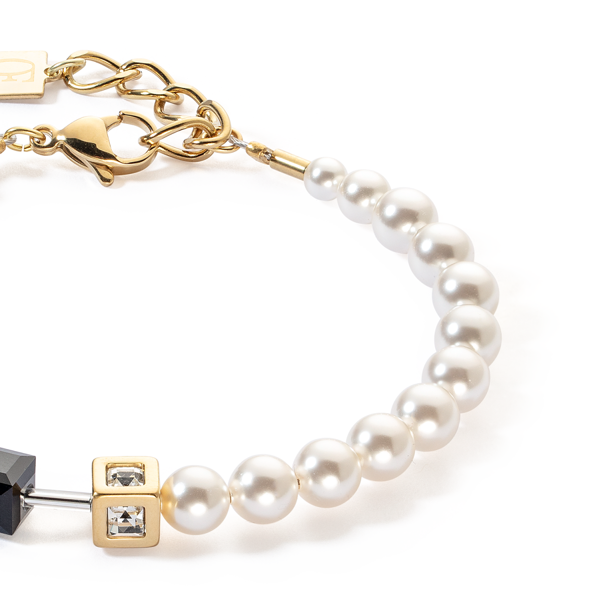 Coeur de Lion GeoCUBE armband 5086/30-1316 Precious Fusion Pearls goudkleurig met onyx