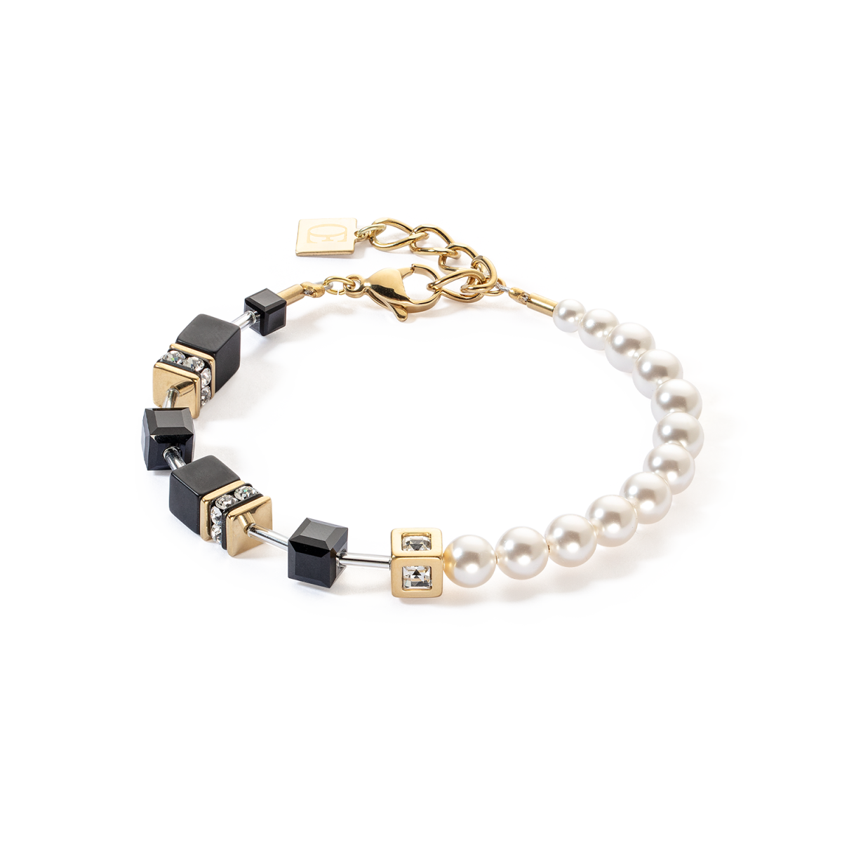 Coeur de Lion GeoCUBE armband 5086/30-1316 Precious Fusion Pearls goudkleurig met onyx