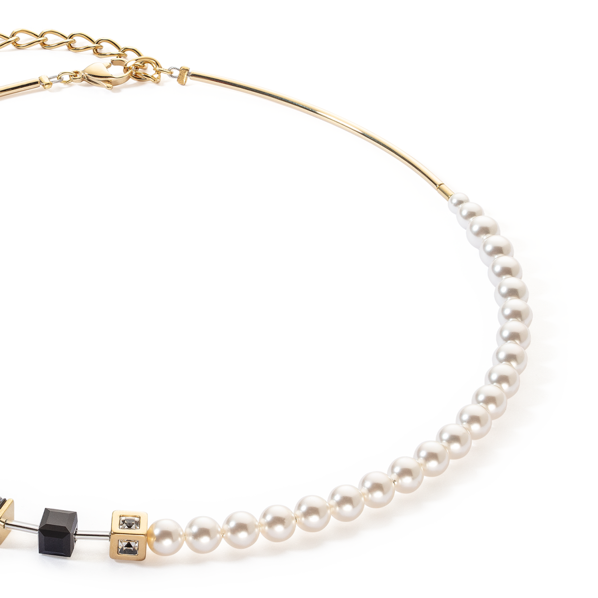 Coeur de Lion GeoCUBE ketting Precious Fusion Pearls 5086/10-1316 goudkleurig met zwart en parels 