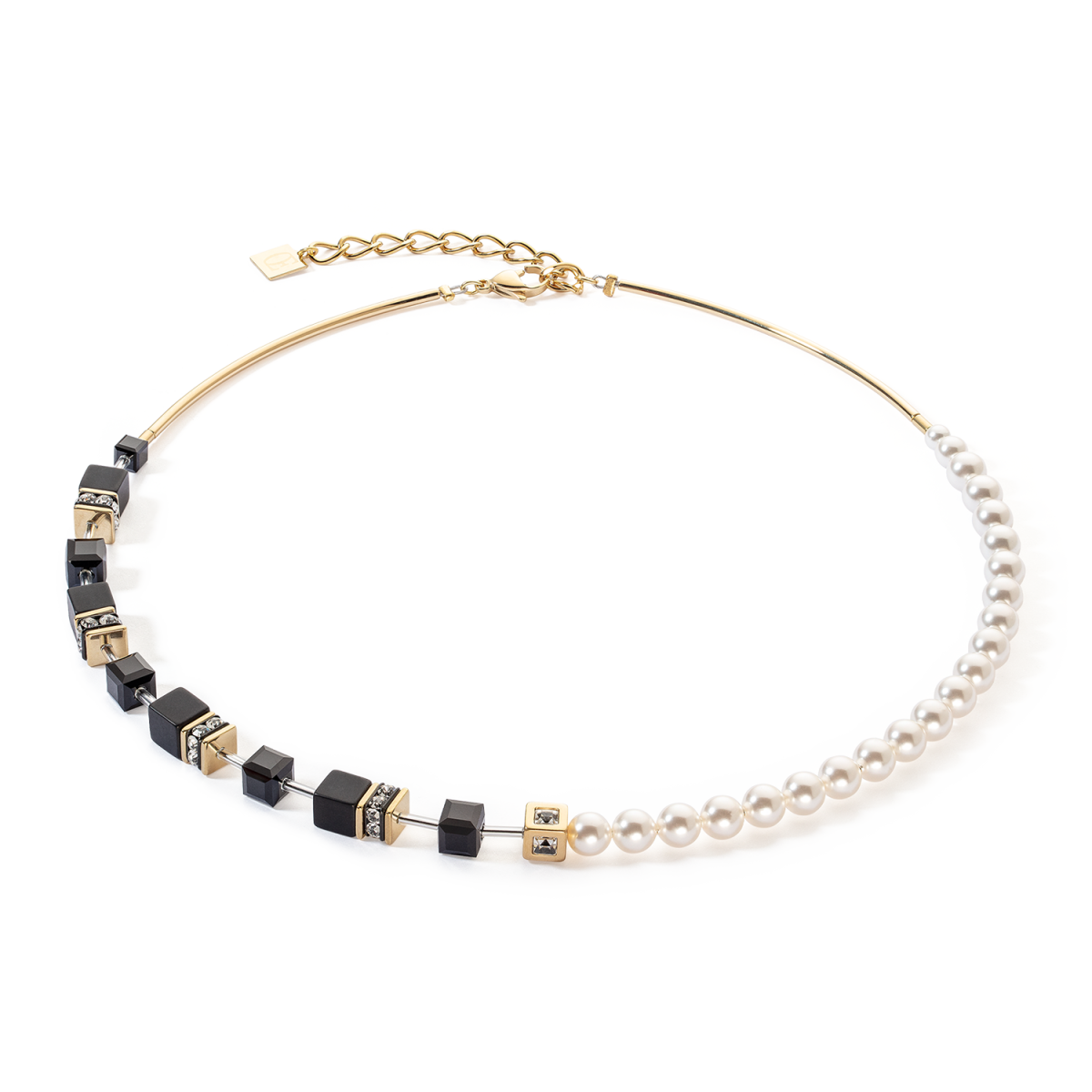 Coeur de Lion GeoCUBE ketting Precious Fusion Pearls 5086/10-1316 goudkleurig met zwart en parels 