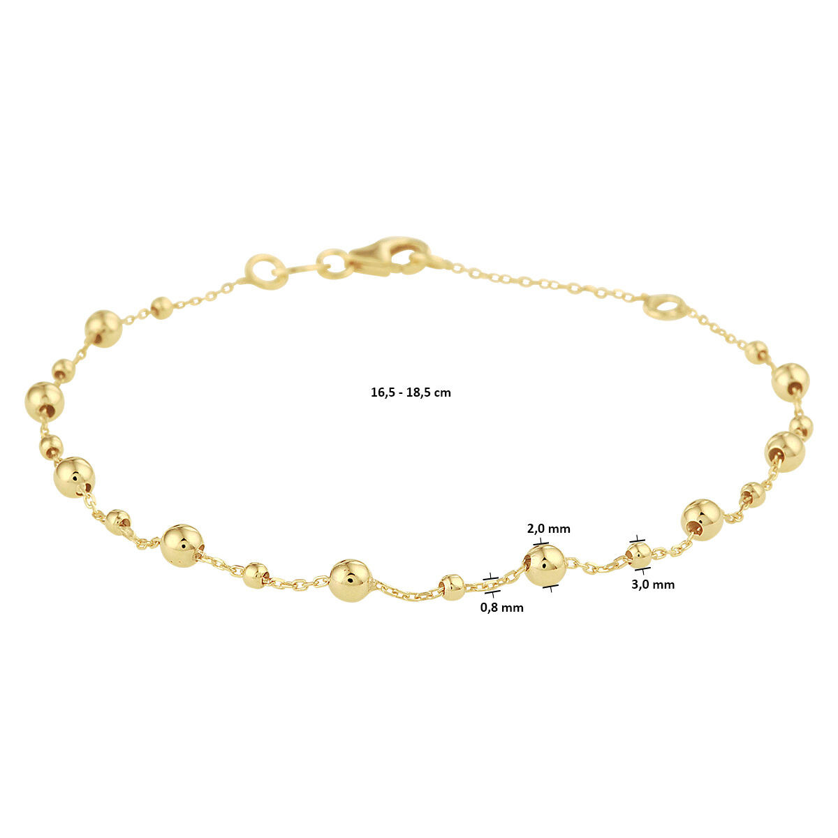 Fijn gouden armbandje met bolletjes - Lengte 16.5 - 18,5 cm