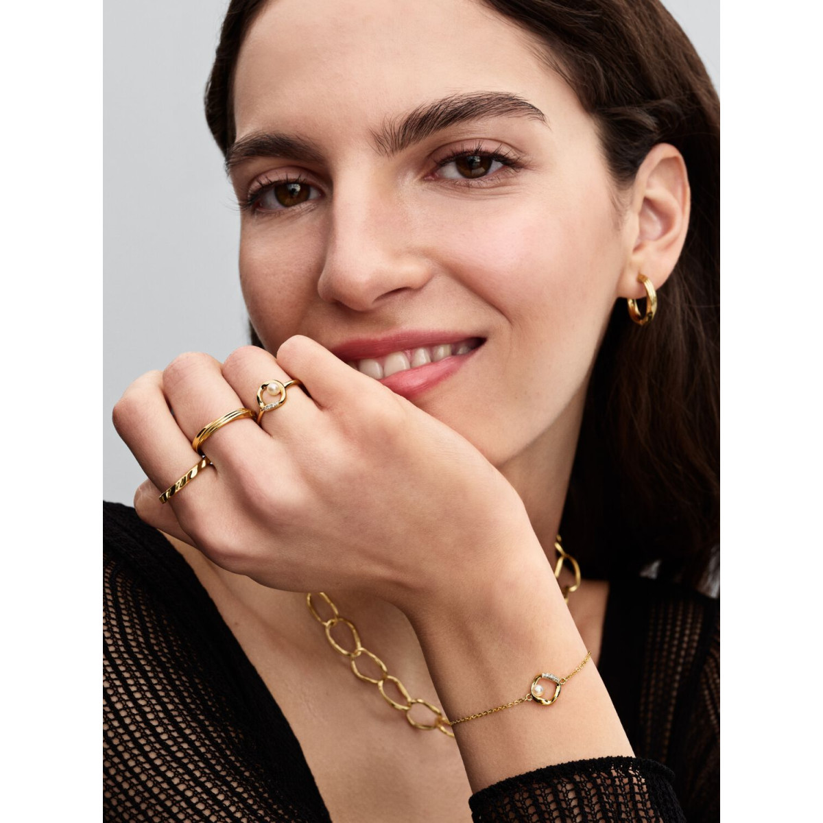 Pandora Essence 563830C01 armband goudkleurig met parel en zirkonia
