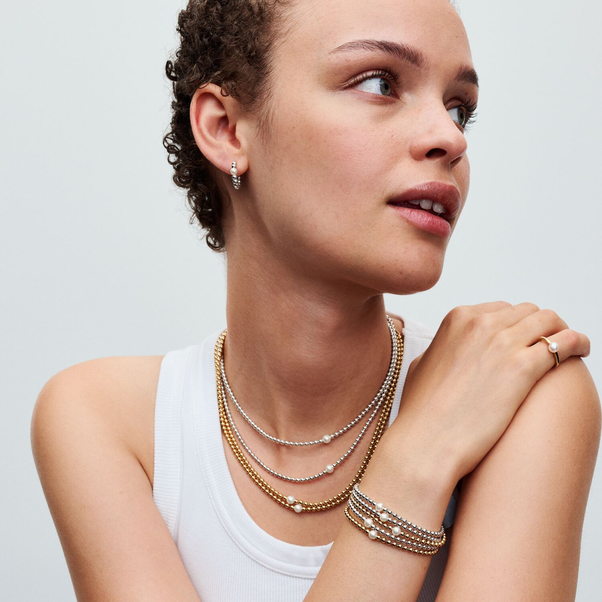 Pandora Timeless 563173C01 bolletjes armband verguld met witte parel en zirkonia