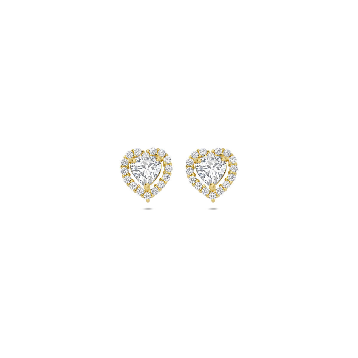 Gouden hartjes oorbellen met zirkonia 7 mm hoog