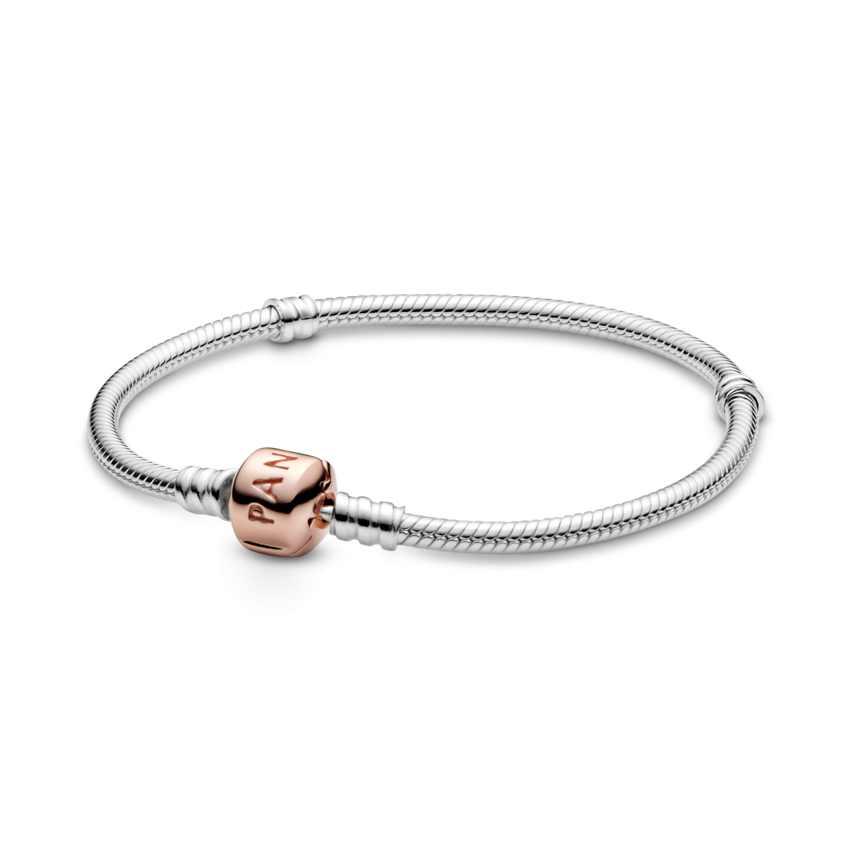 Pandora Moments 580702 snake chain schakelarmband met rosékleurige sluiting