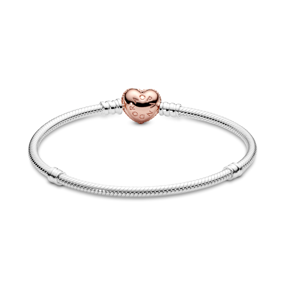 Pandora Moments 586292CZ snake chain armband met rosé hartje en pavé zirkonia's