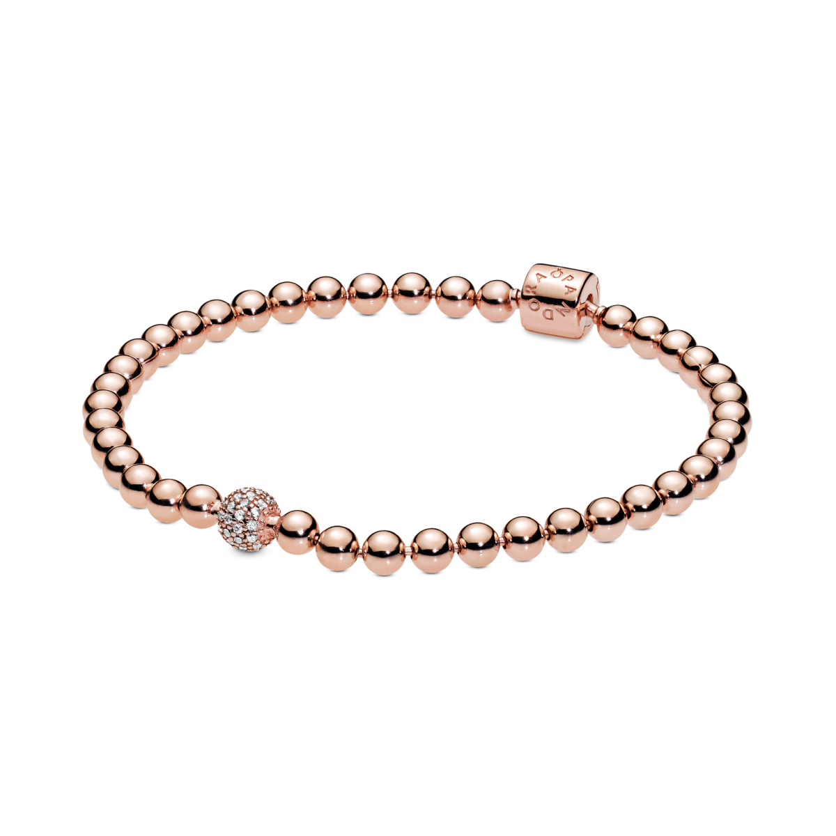 Pandora Signature 588342CZ bolletjes rosékleurige kralenarmband met zirkonia's