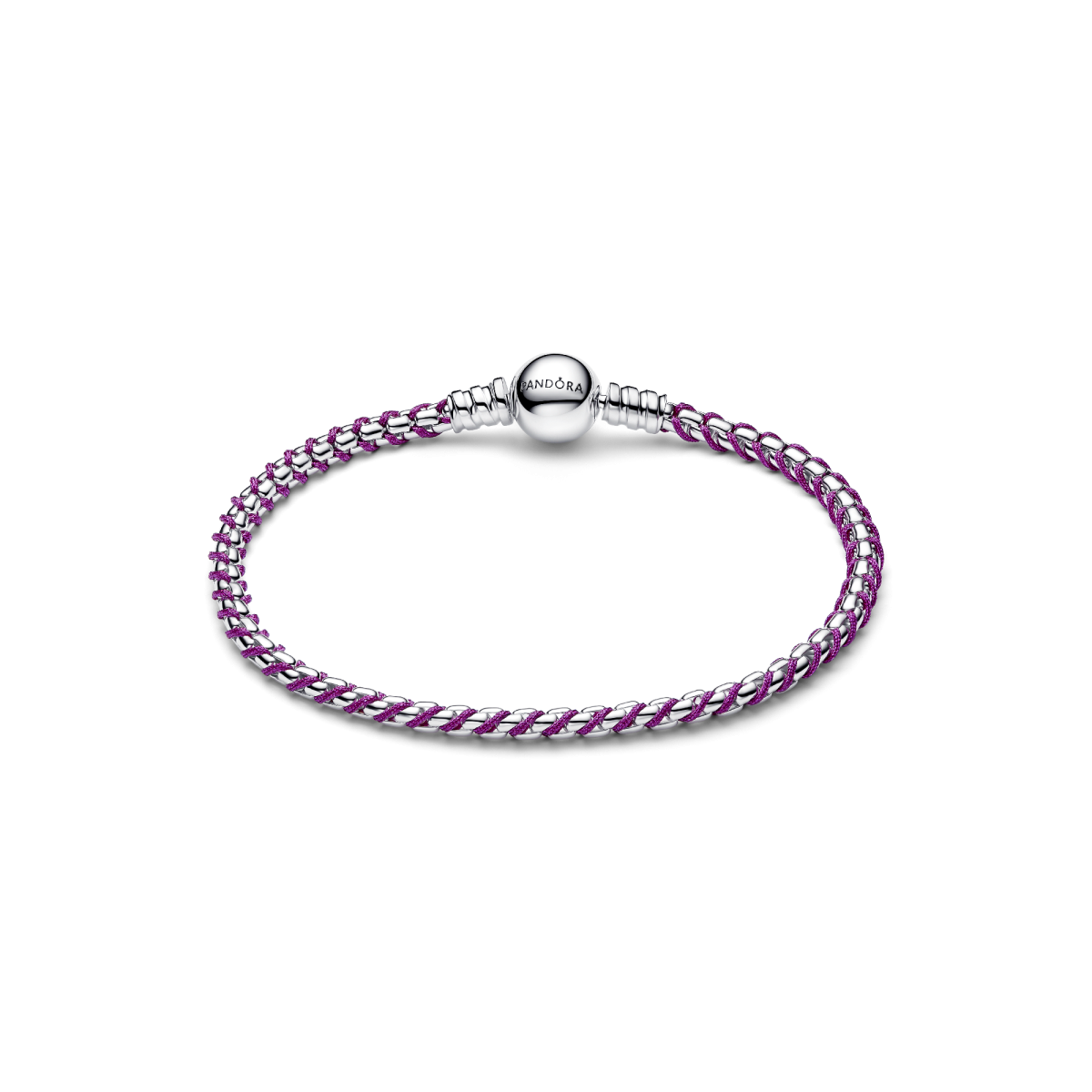 Pandora Moments 593816C03 zilveren bedelarmband met paars koord van textiel
