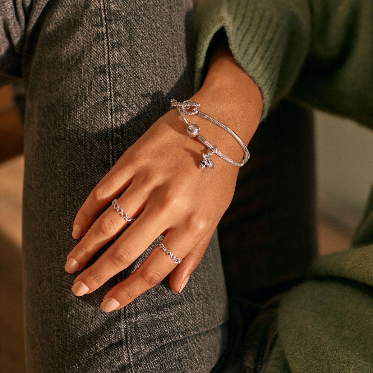 Pandora Moments 599082C00 t-bar snake chain schakelarmband - Lengte 21 cm