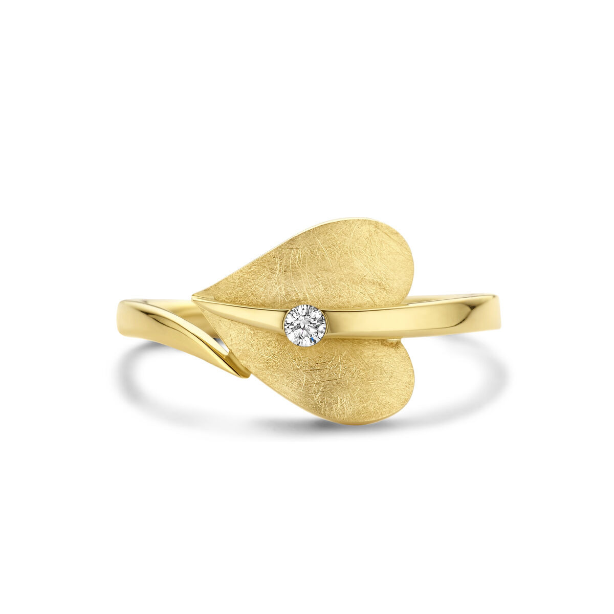 Chique gouden ring met hart en diamant
