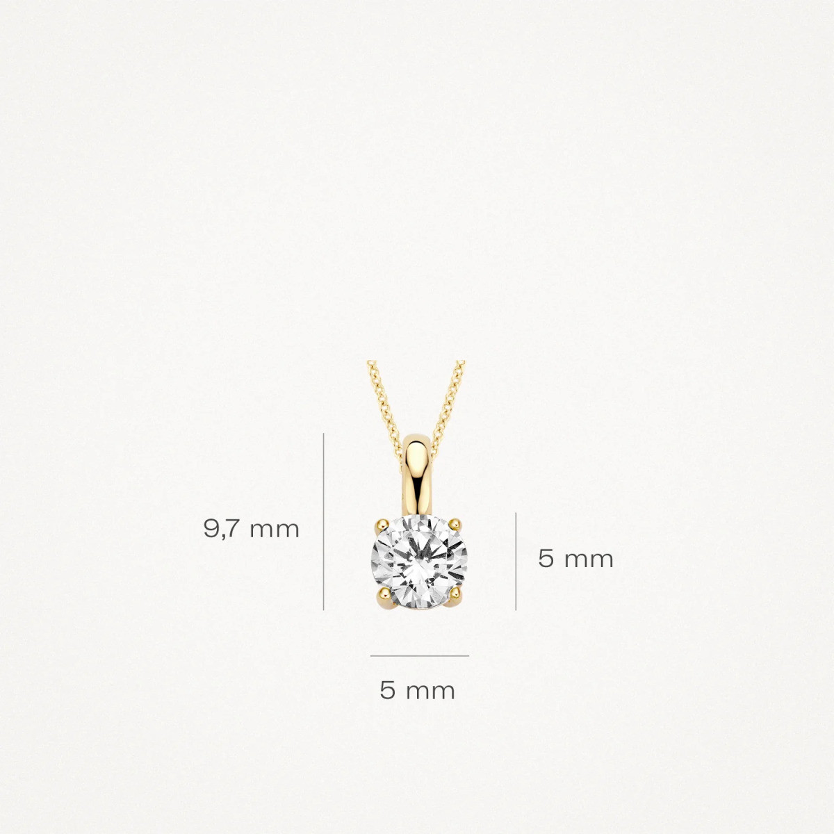Blush 6053YZI gouden hanger met ronde transparante zirkonia 5 mm - Hoogte 9.7 mm