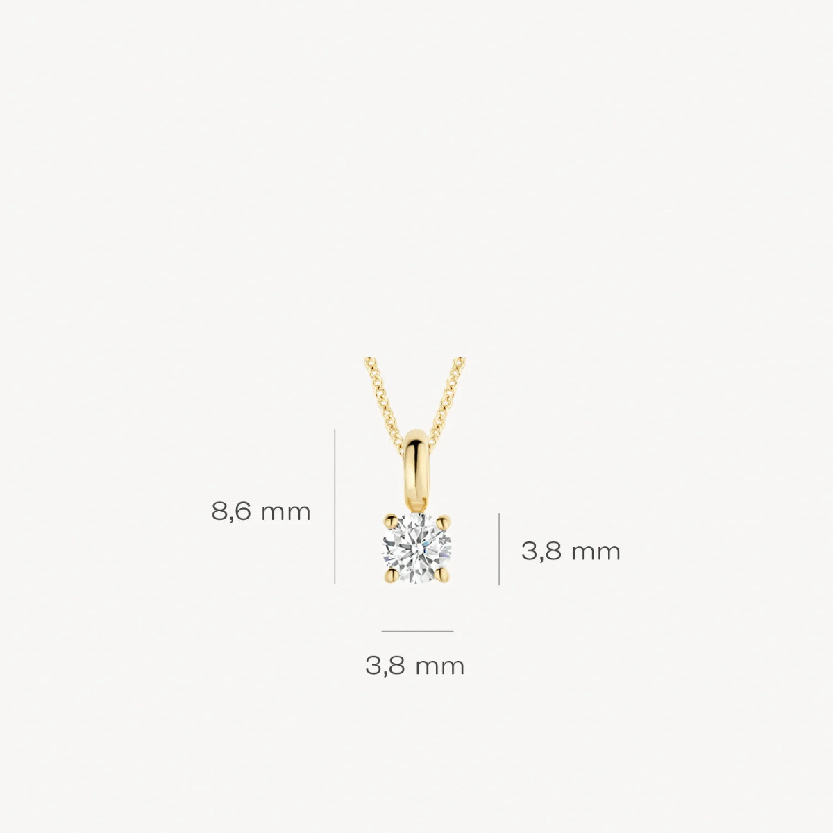 Blush 6092YZI gouden hanger met ronde zirkonia steen 3.8 mm - Hoogte 8.6 mm