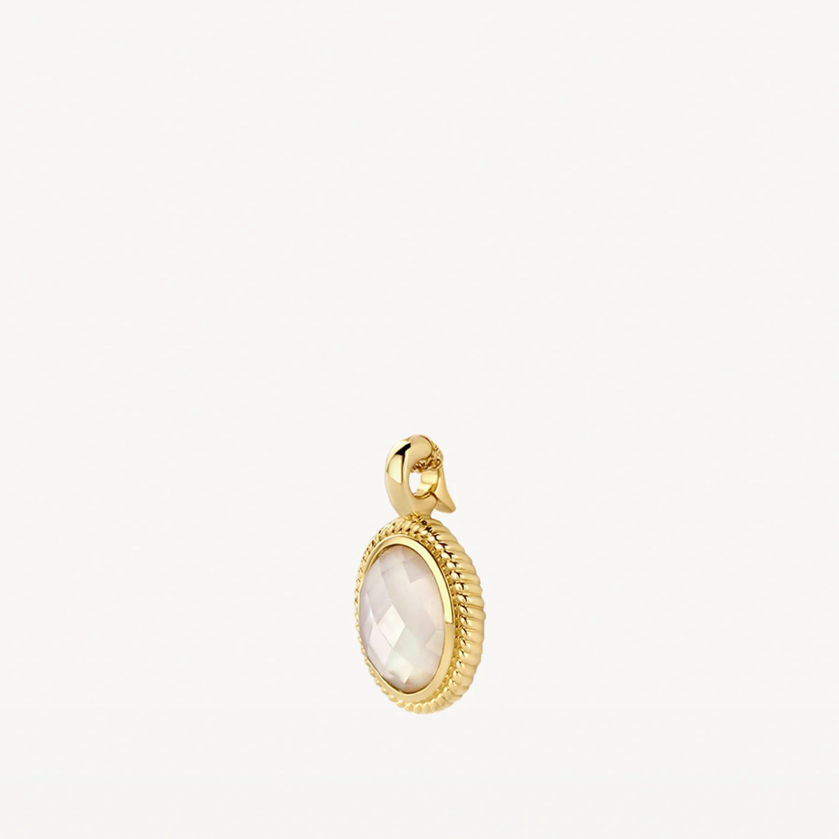 Blush 6097YMQ gouden hanger met ovale bergkristal en witte parelmoer 9 mm - Hoogte 15.5 mm