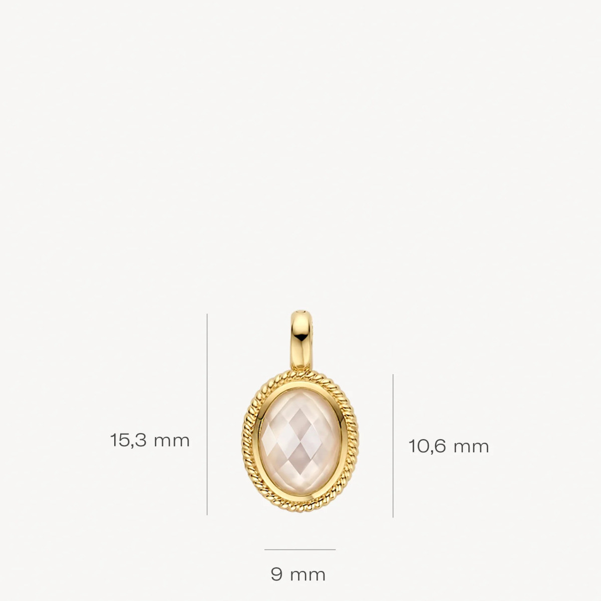 Blush 6097YMQ gouden hanger met ovale bergkristal en witte parelmoer 9 mm - Hoogte 15.5 mm