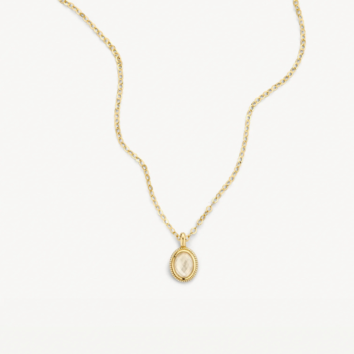 Blush 6097YMQ gouden hanger met ovale bergkristal en witte parelmoer 9 mm - Hoogte 15.5 mm