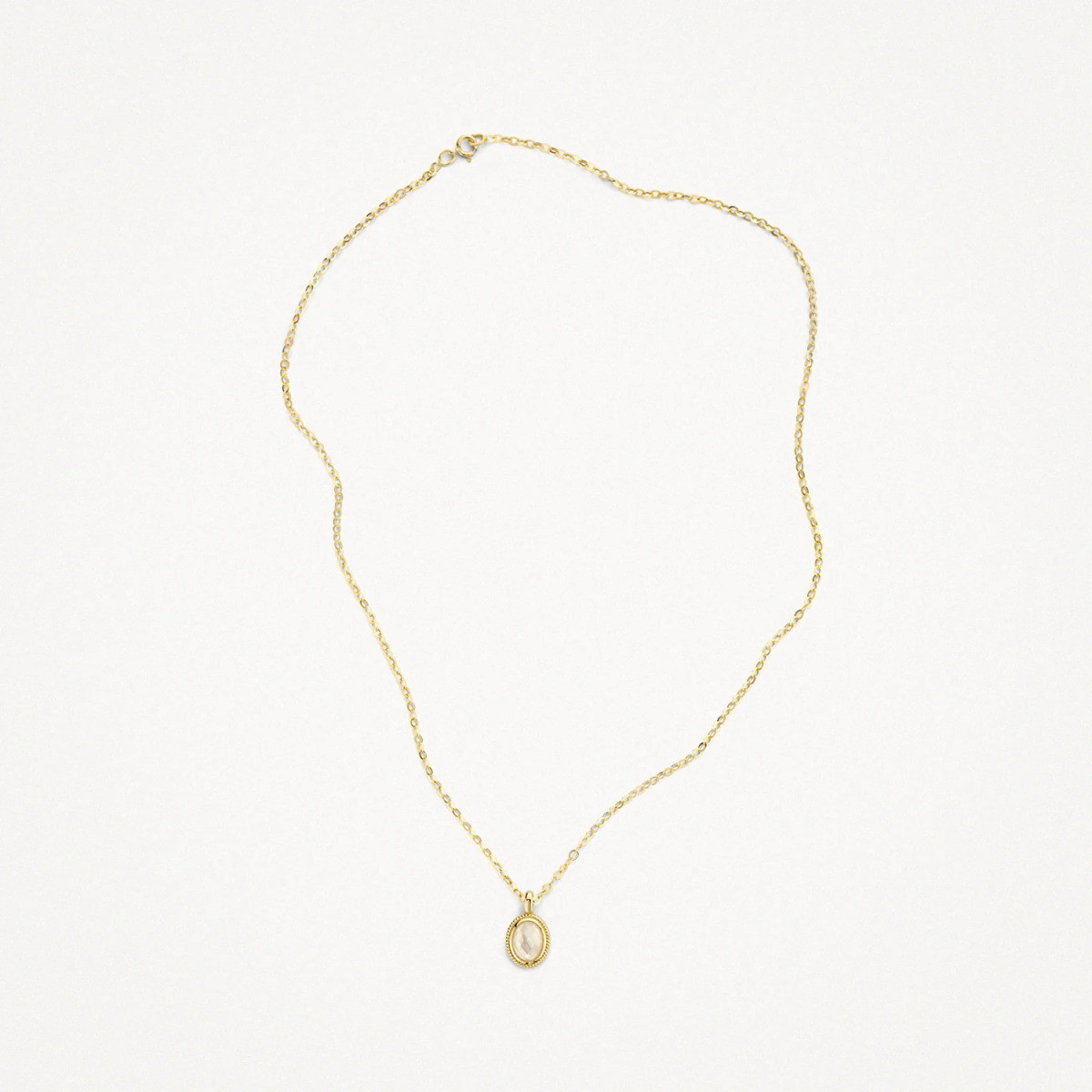 Blush 6097YMQ gouden hanger met ovale bergkristal en witte parelmoer 9 mm - Hoogte 15.5 mm