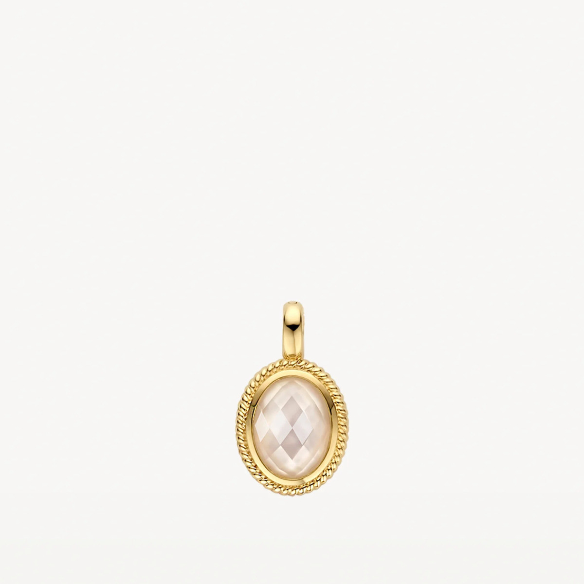 Blush 6097YMQ gouden hanger met ovale bergkristal en witte parelmoer 9 mm - Hoogte 15.5 mm