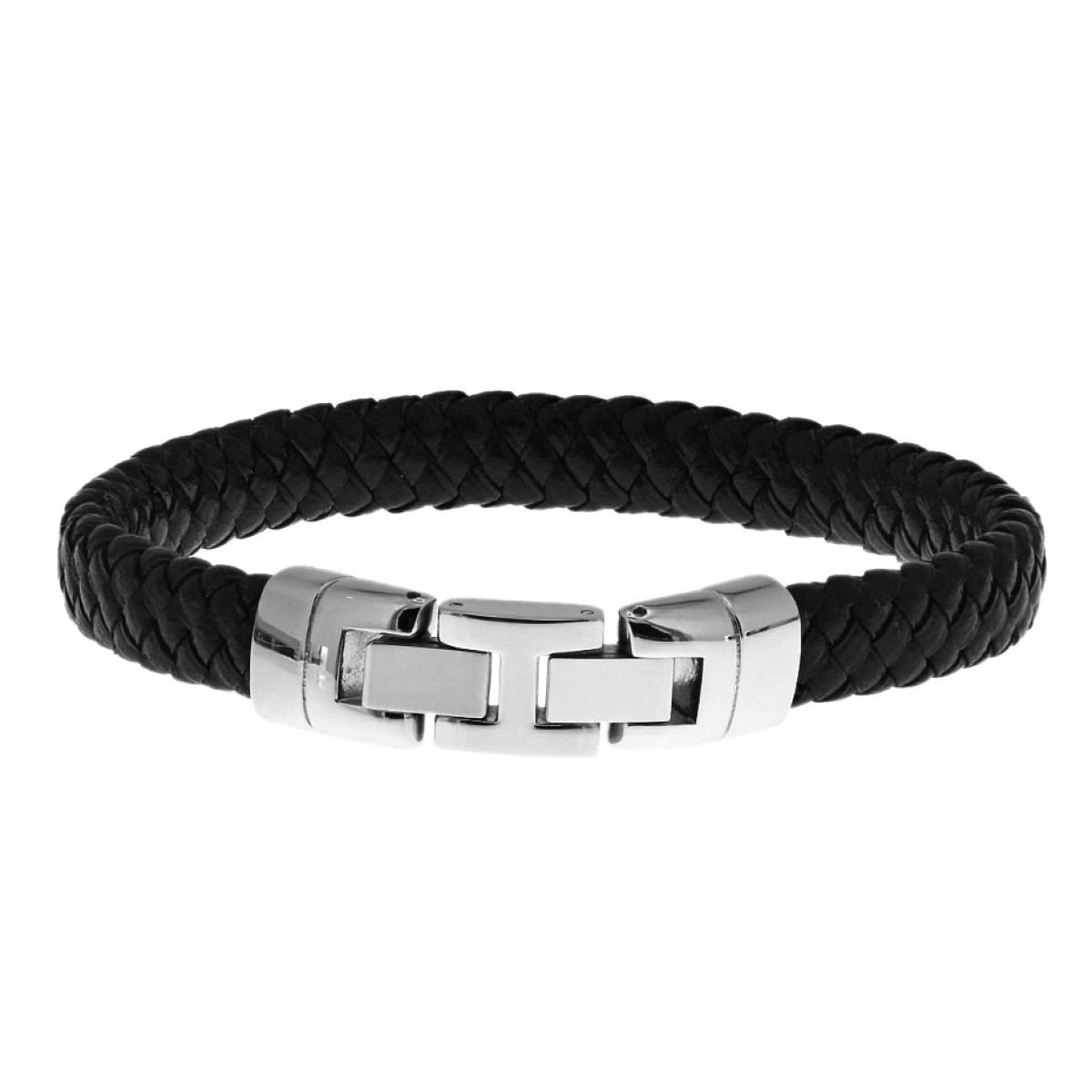 Armband heren van leer en staal, lengte 22,5 cm 
