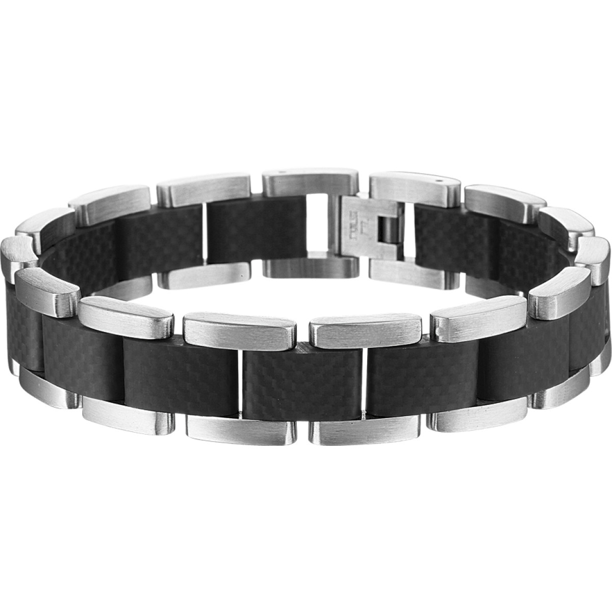 Heren armband staal met zwart carbon 21 cm