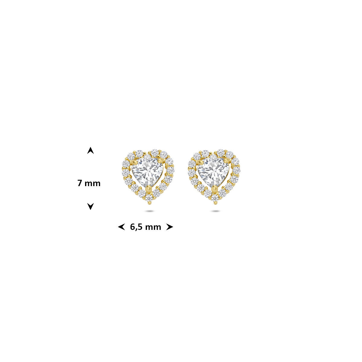 Gouden hartjes oorbellen met zirkonia 7 mm hoog