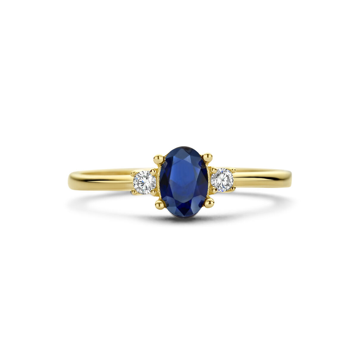 14-Karaat synthetische saffier ring met zirkonia's