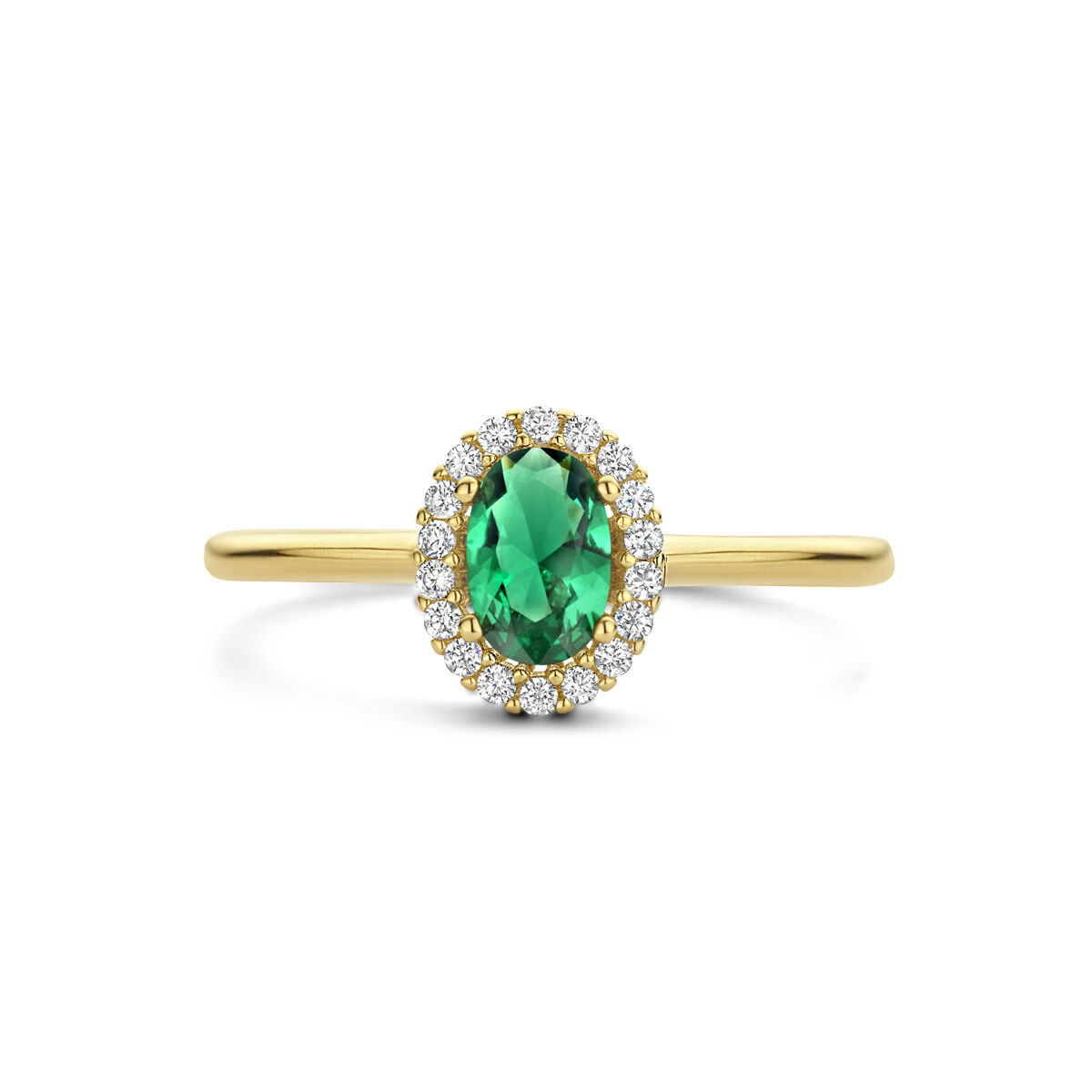 14-karaat gouden ring met ovale zirkonia groen 