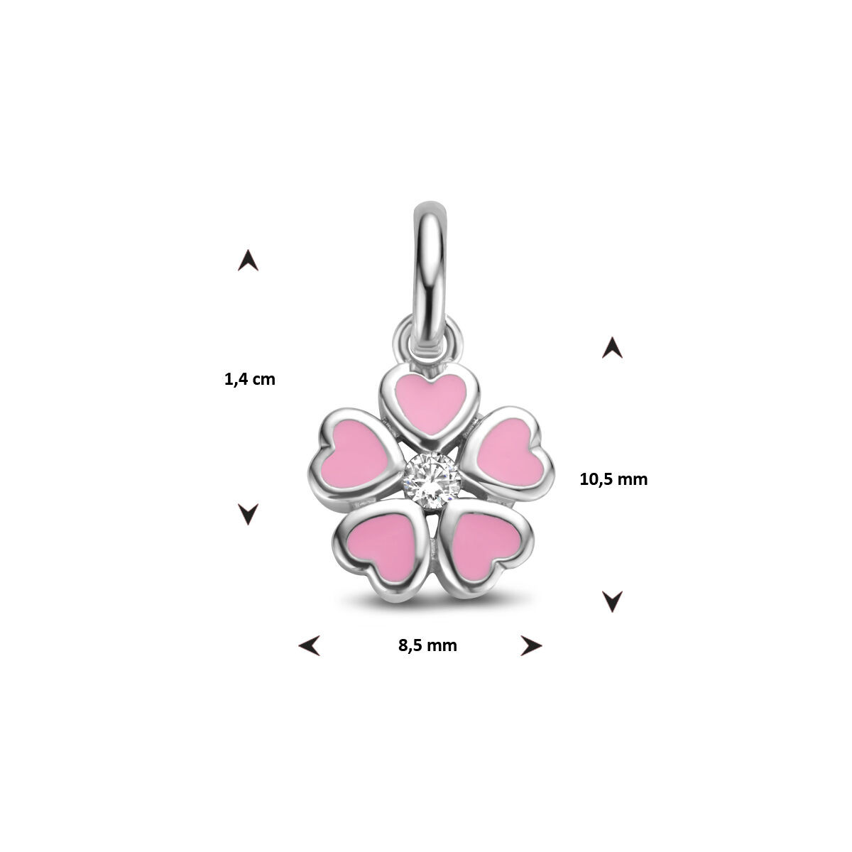 Zilveren hanger met roze bloem en zirkonia