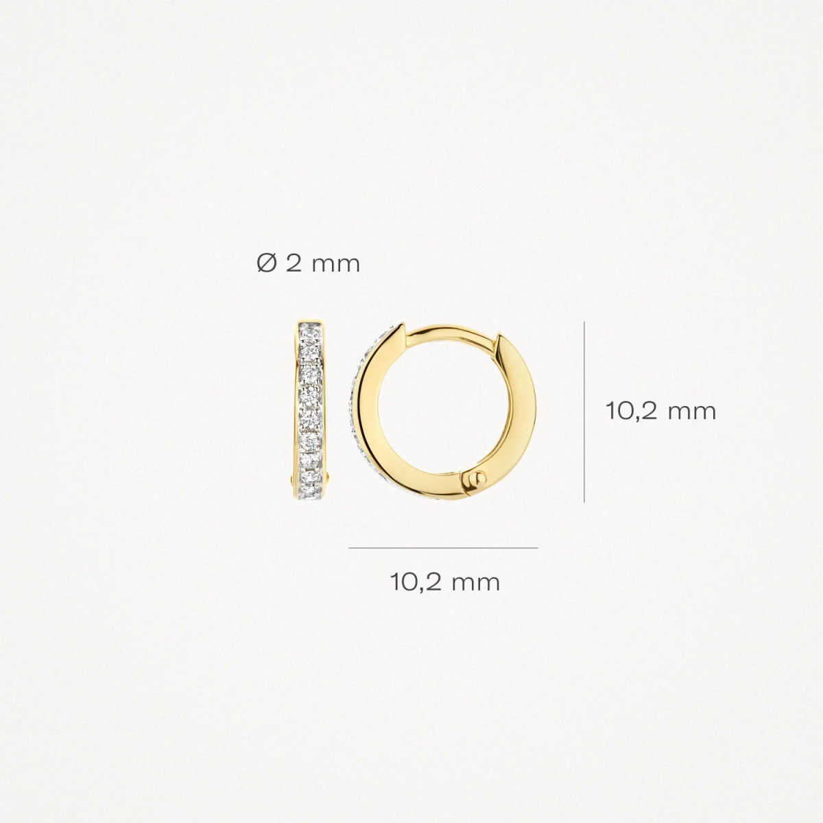 Blush 7129BZI 14-karaat gouden en witgouden oorringen met zirkonia 2 mm breed - Diameter 10 mm