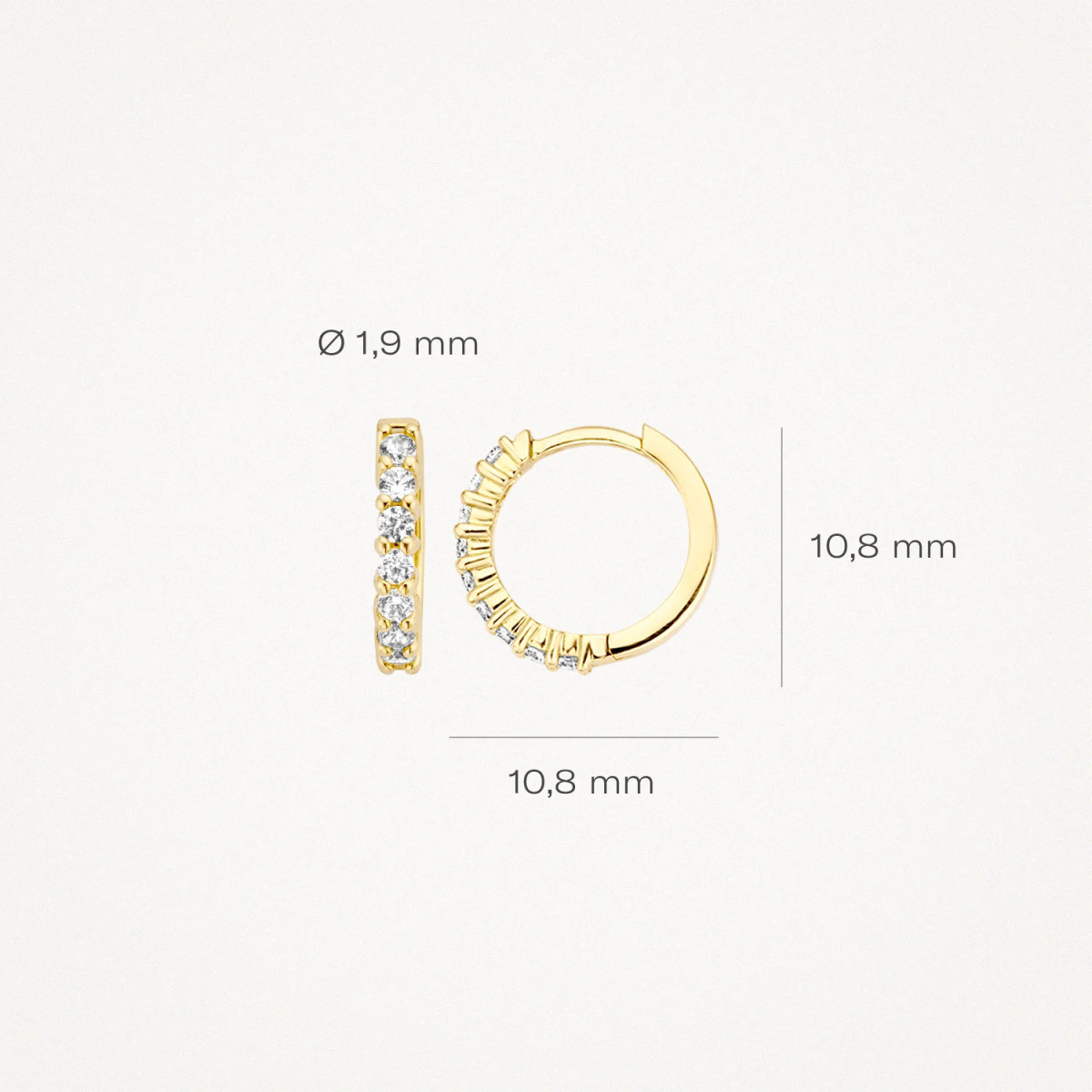 Blush 7134YZI 14-karaat gouden klapoorringen met zirkonia rij 1.9 mm - Diameter 11 mm