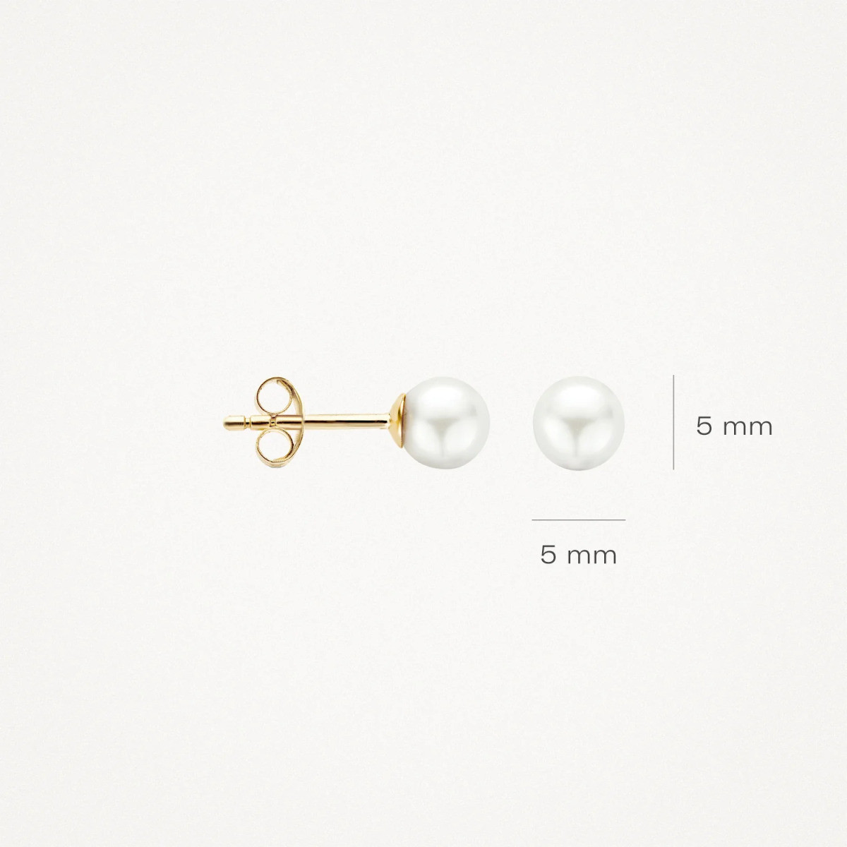 Blush 7149YPW 14-karaat gouden oorstekers met ronde witte parel - Diameter 5 mm