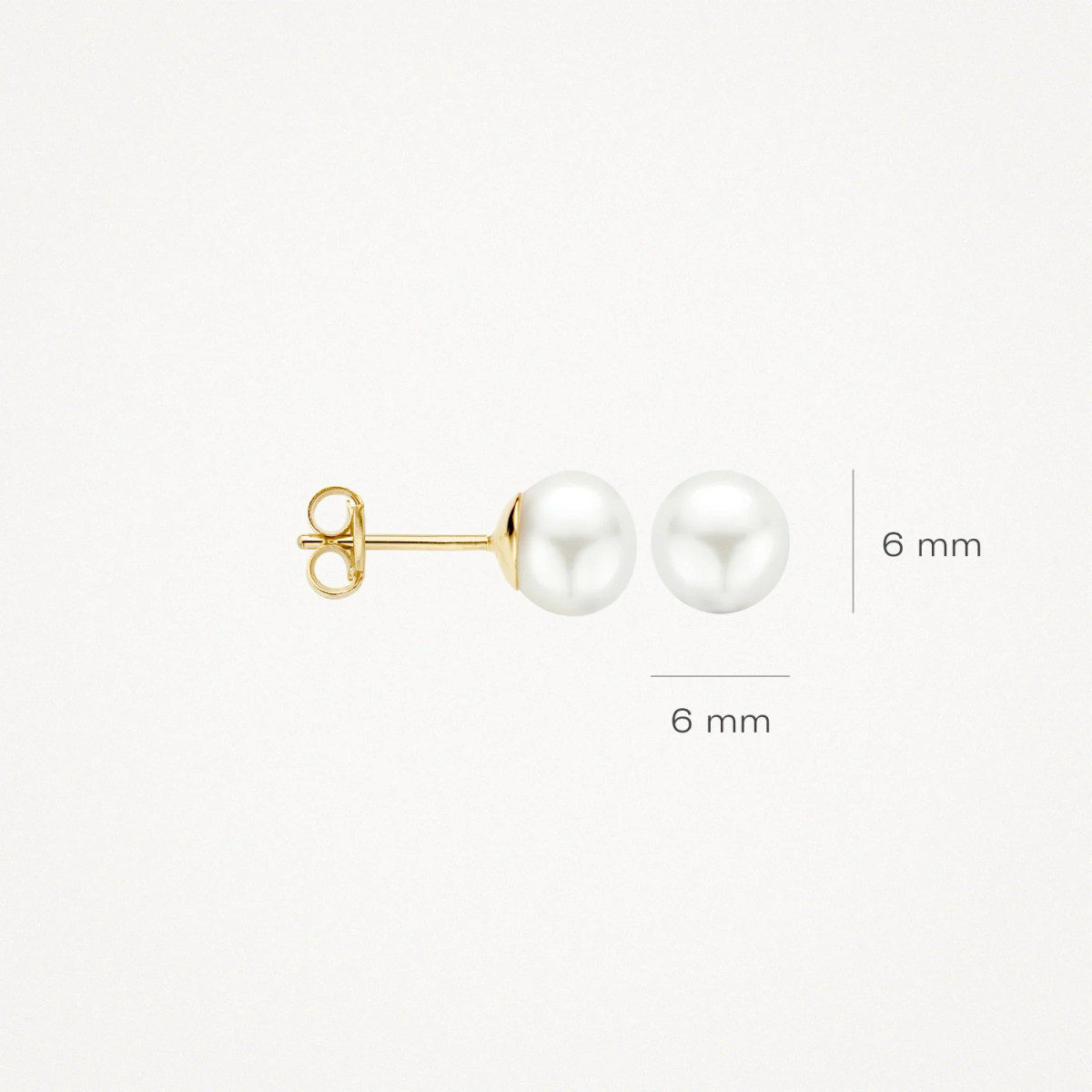 Blush 7150YPW gouden oorknopjes met ronde witte parel - Diameter 6 mm