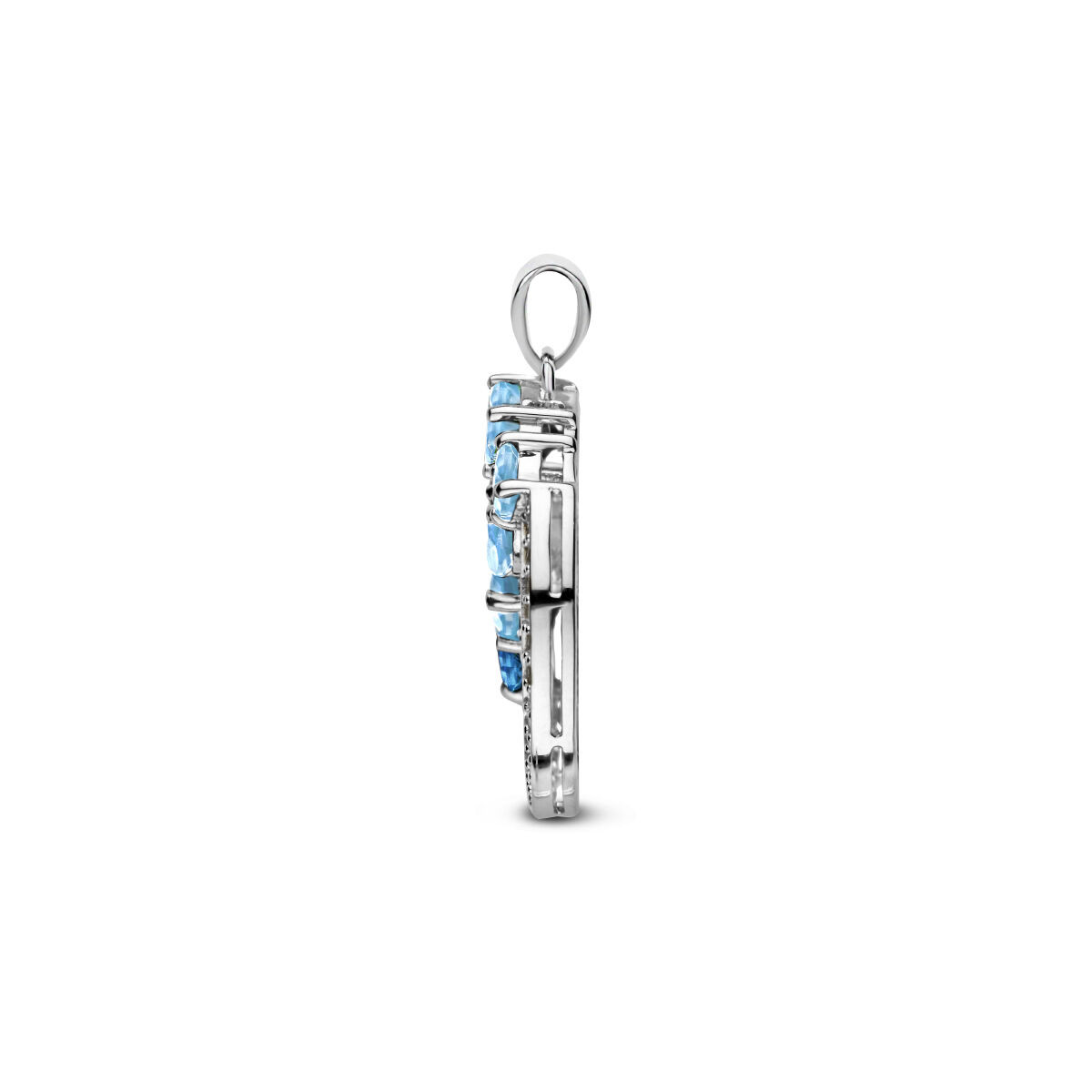 Zilveren ronde hanger met blauw zirkonia en topaas - 27 x 22 mm