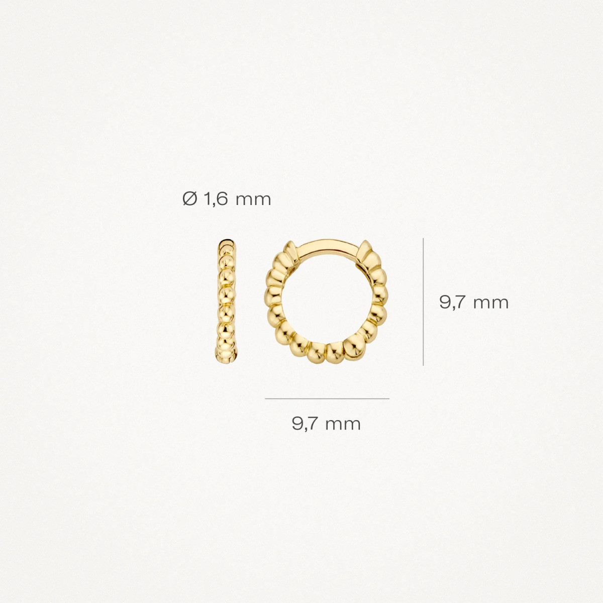 Blush 7230YGO 14-karaat gouden oorringen met bolletjes 1.6 mm breed - Diameter 9.7 mm