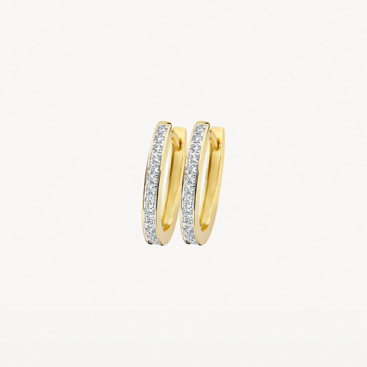Blush 7234BZI 14-karaat gouden klapoorringen met zirkonia rij en ovale vorm 2 mm - Hoogte 15.5 mm