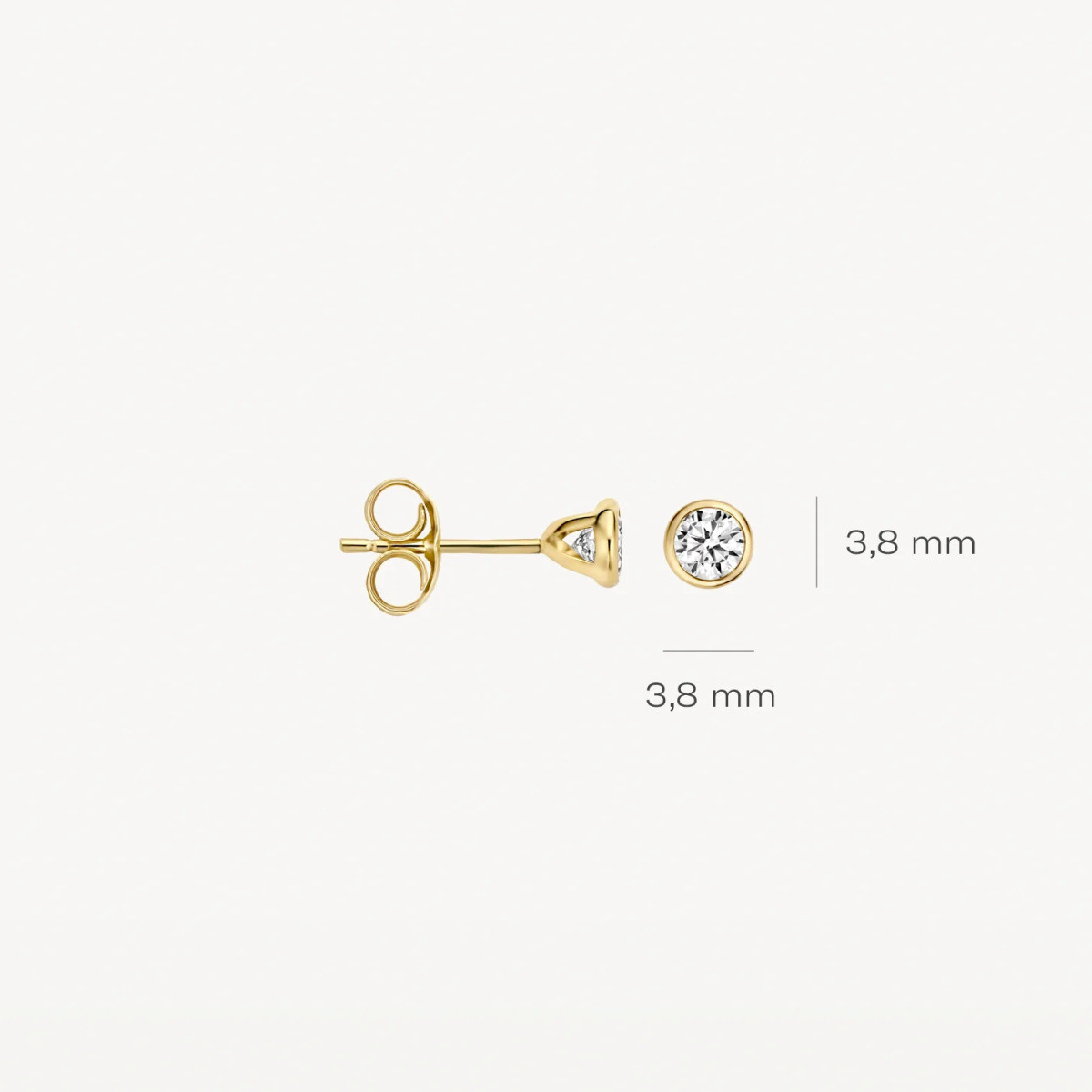 Blush 7256YZI ronde 14-karaat gouden oorknopjes met ronde zirkonia - Diameter 3.8 mm