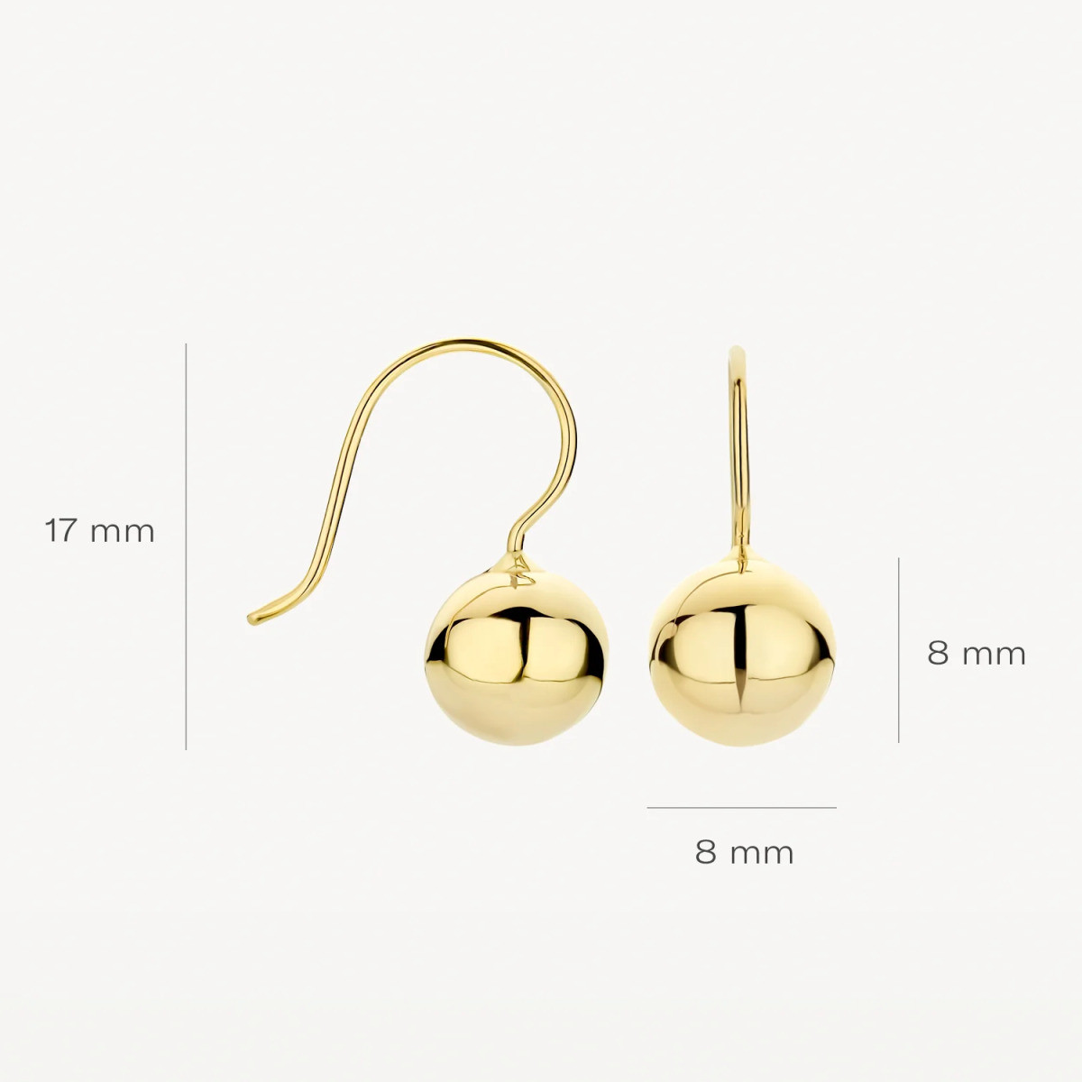 Blush 7261YGO 14-karaat gouden oorhangers met bolletje 8 mm breed - Hoogte 17 mm