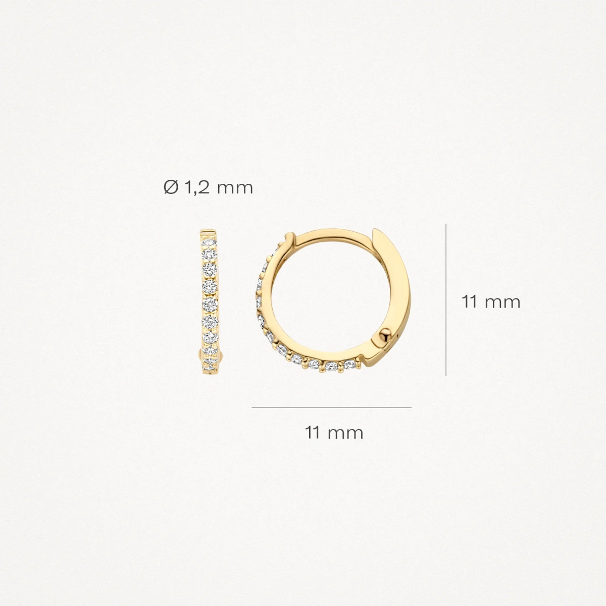 Blush 7269YZI 14-karaat gouden klapoorringen zirkonia 1.2 mm breed - Diameter 11 mm