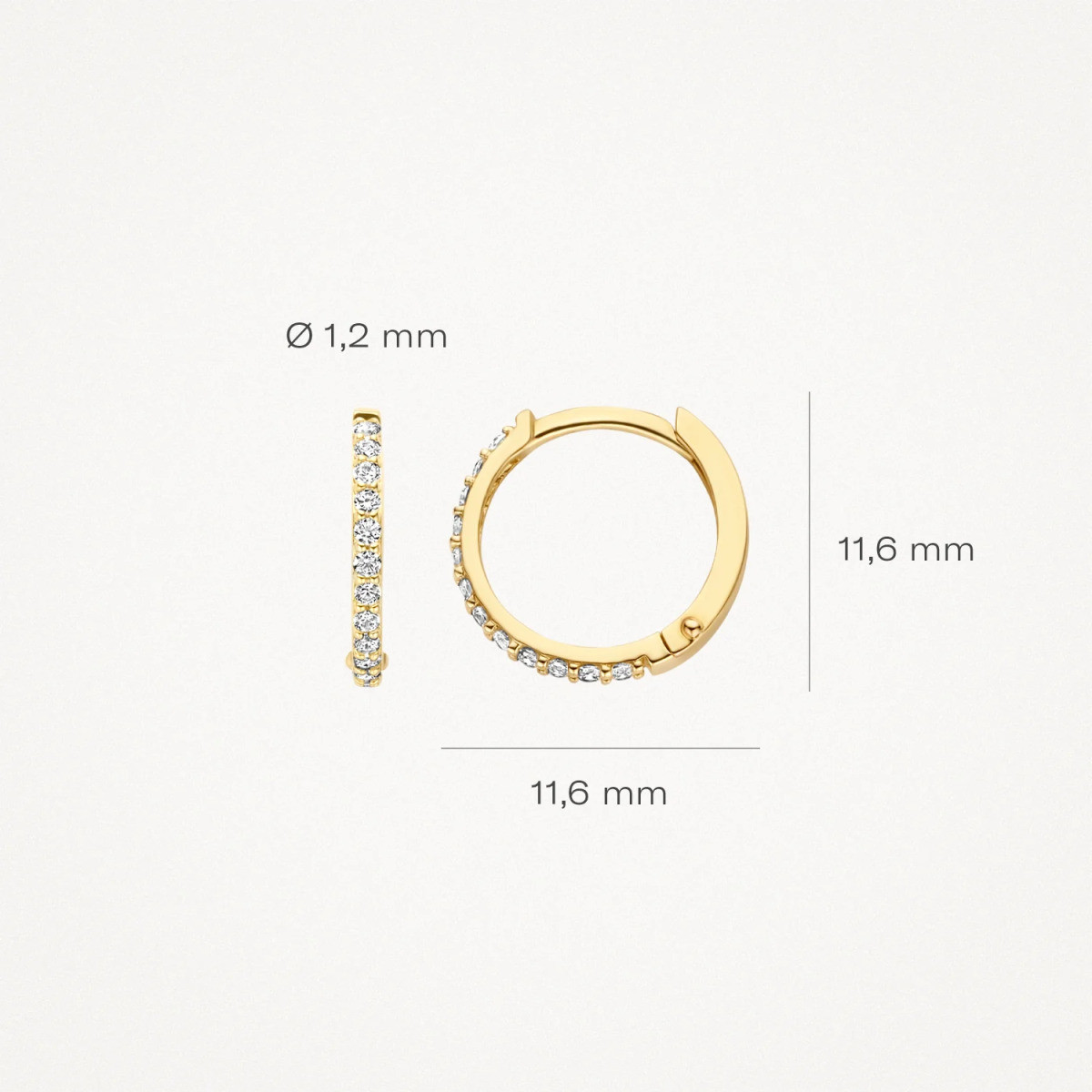 Blush 7270YZI 14-karaat gouden klapoorringen zirkonia's 1.2 mm breed - Diameter 11.5 mm