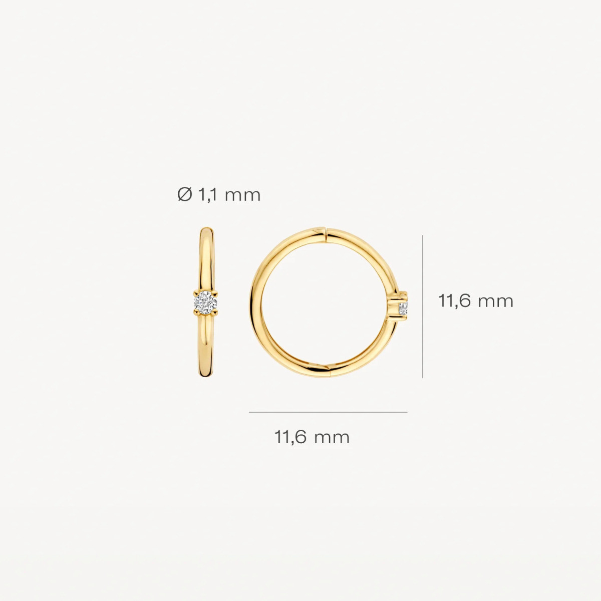 Blush 7367YZI 14-karaat gouden oorringen met briljant geslepen zirkonia 1.1 mm breed - Diameter 11.5 mm