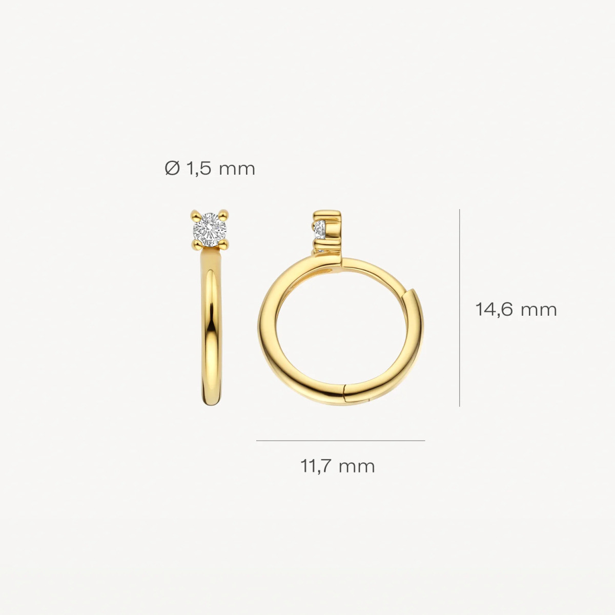 Blush 7372YZI 14-karaat gouden oorringen met ronde zirkonia steen 1.5 mm breed - Hoogte 14.5 mm