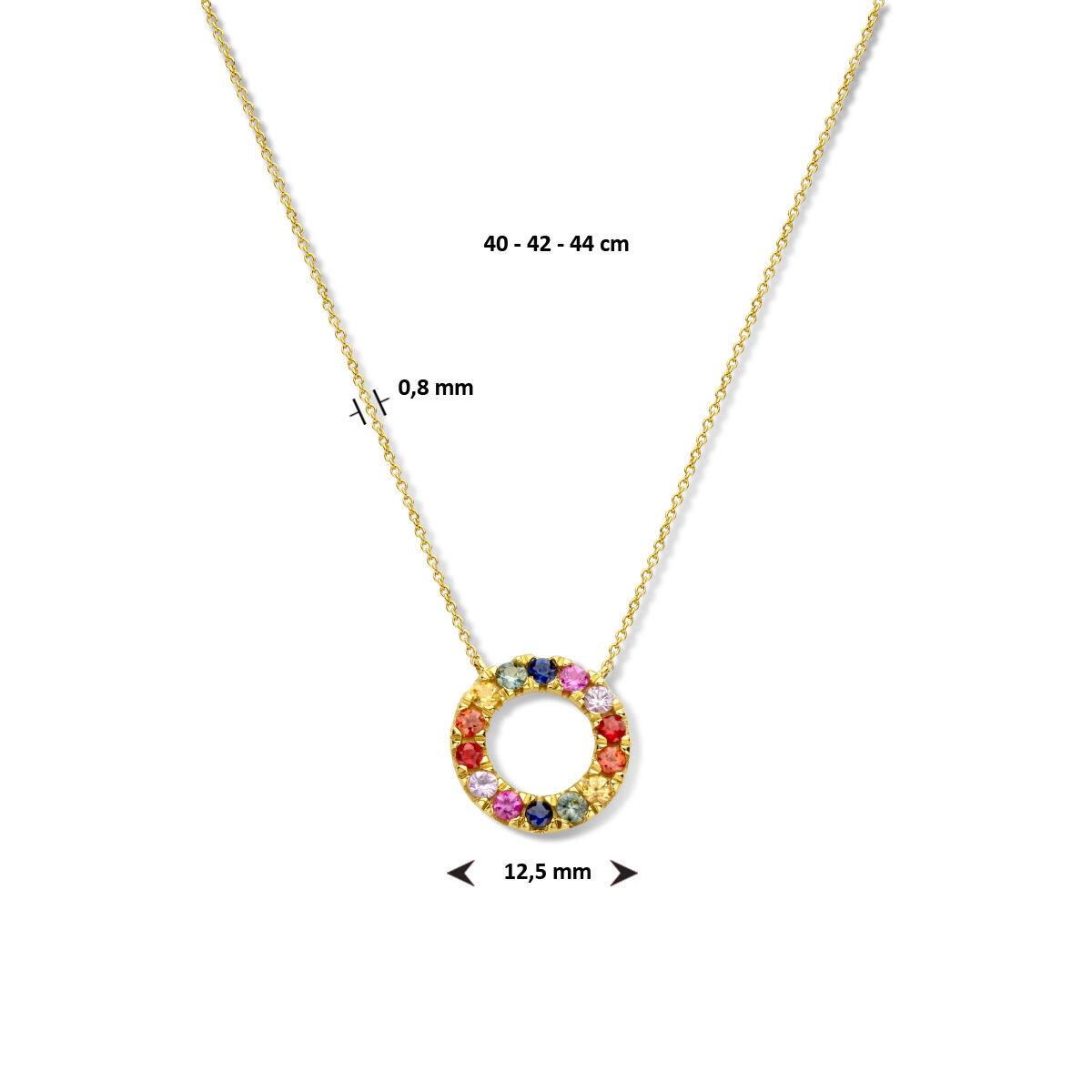 14-karaat gouden regenboog ketting met open rondje en saffier
