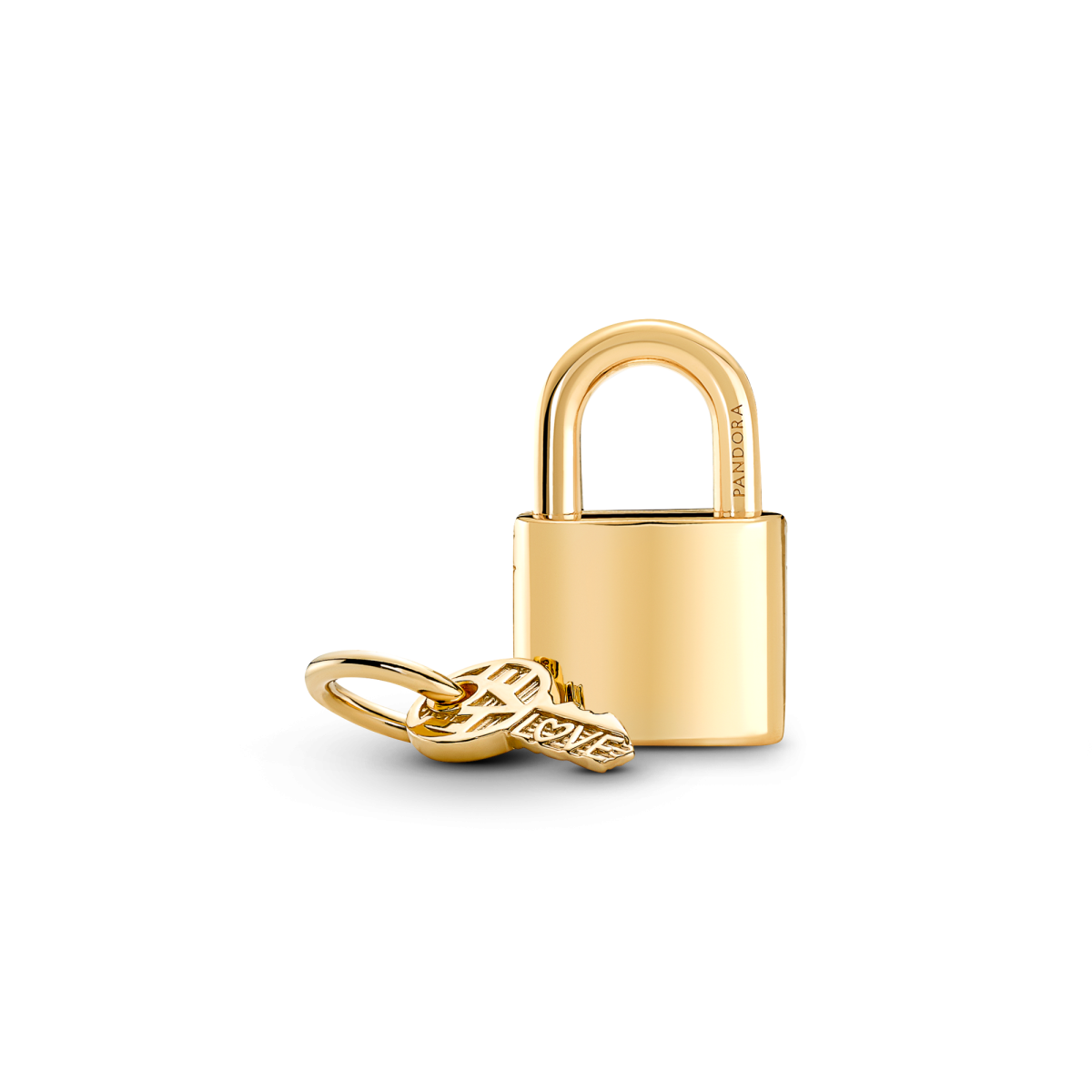 Pandora Moments 760088C01 hangende gold plated armband bedel met sleutel, slotje en zirkonia