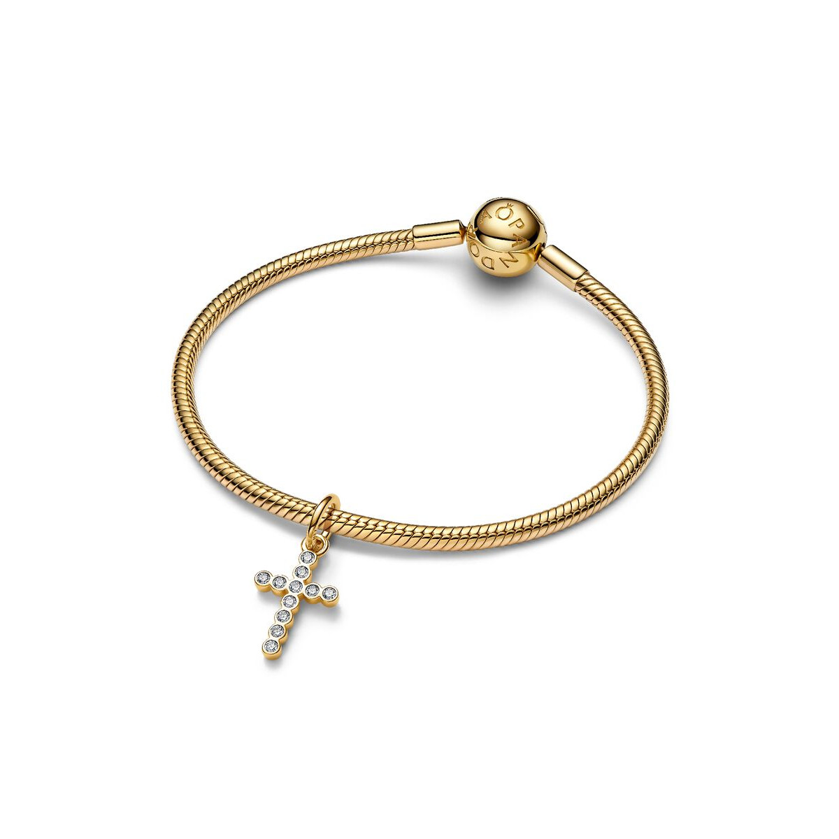 Pandora Moments 764063C01 gold plated hangende bedel met zirkonia kruis