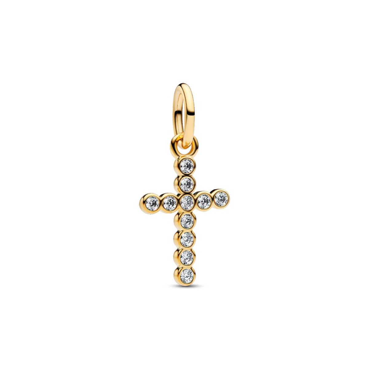 Pandora Moments 764063C01 gold plated hangende bedel met zirkonia kruis